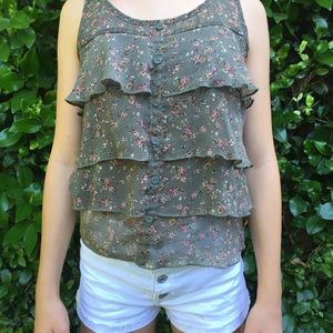 Floral Ruffle Brown Tank
